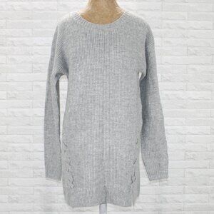 GAP Sweater Wool Blend Oversized Lace Up Knit Crewneck Neutral Gray M